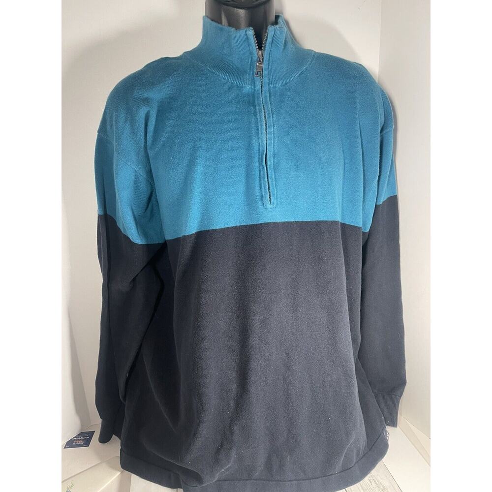 Nautica Jeans Mens Sweatshirt 2XL Blue Cotton Quarter Zip Long Sleeve Pullover